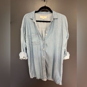 Medium Wash Chambray Oversized Button Down Shirt - M